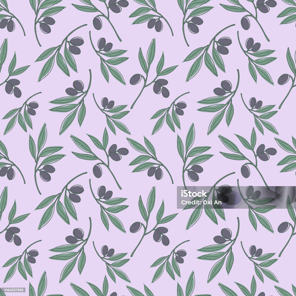 Single Repeat Pattern Olive Cute Seamless Repeating Pattern With Olive Branches On A Pink ...