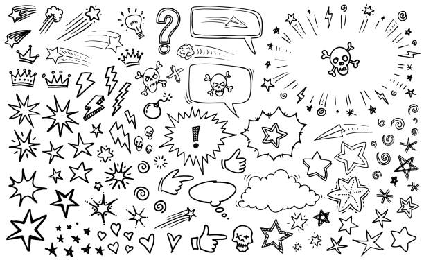 Kids sketch doodle Simple kids hand drawn doodle sketches vector illustration pencil art cartoons stock illustrations