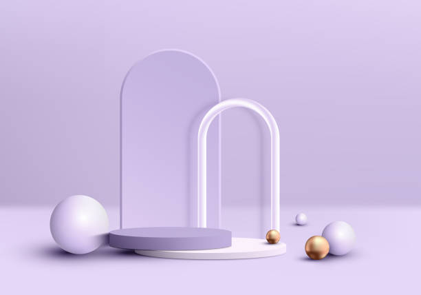 istock 3D realistic luxury empty purple and white cylinder level podium pedestal on purple background 1463228395