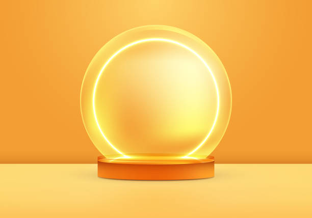 istock 3D realistic products display yellow podium stand pedestal with neon light circle 1463228400