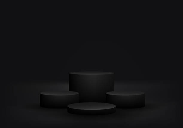 istock 3D realistic set of empty black cylinder podium stand decoration on dark background for product display luxury style 1463228467