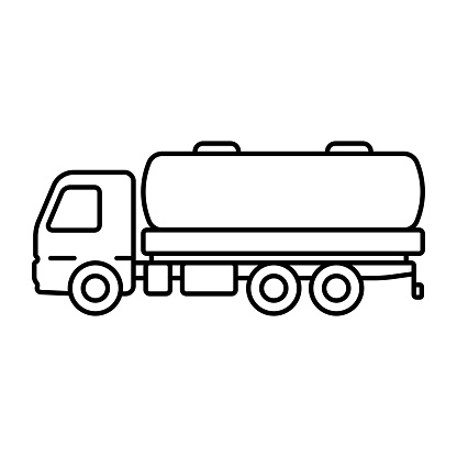 Tank truck icon. Black contour linear silhouette. Side view. Editable strokes. Vector simple flat graphic illustration. Isolated object on a white background. Isolate.