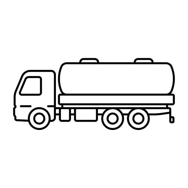 Tank truck icon. Black contour linear silhouette. Side view. Editable strokes. Vector simple flat graphic illustration. Isolated object on a white background. Isolate. Tank truck icon. Black contour linear silhouette. Side view. Editable strokes. Vector simple flat graphic illustration. Isolated object on a white background. Isolate. tanker stock illustrations