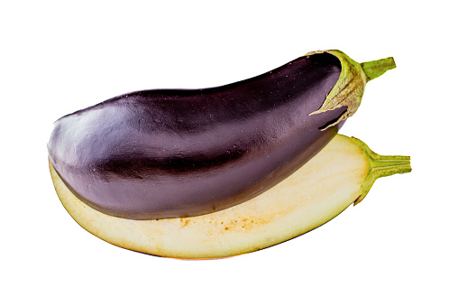 Fresh sliced aubergine (eggplant) on white background