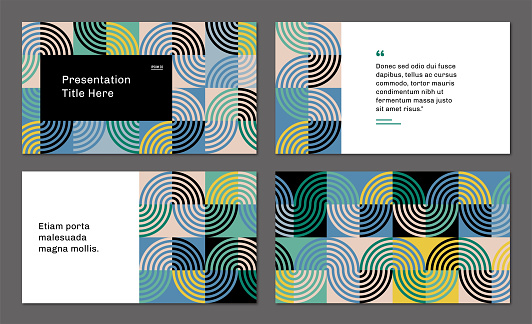 Abstract geometric designs, templates, and backgrounds inspired by mid-century modern style. 16:9 aspect ratio for widescreen digital presentations. Pixel perfect vector artwork created at 1920 x 1080 pixels scales to any size.