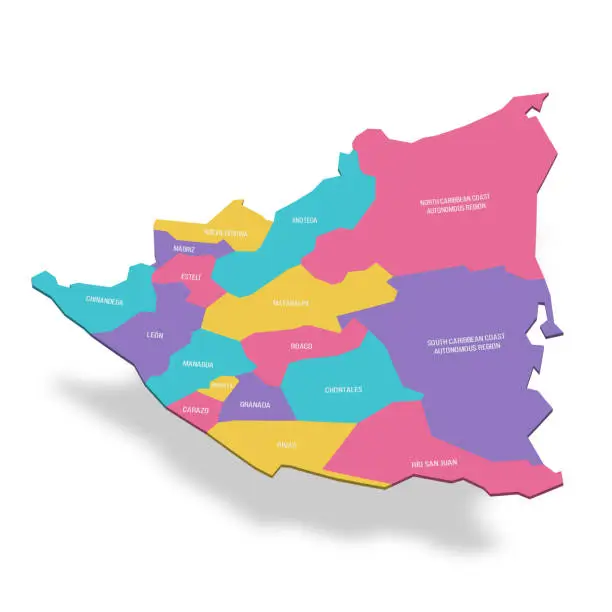 Vector illustration of Nicaragua political map of administrative divisions