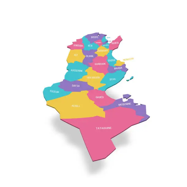 Vector illustration of Tunisia political map of administrative divisions