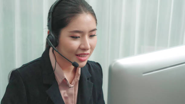 istock Enthusiastic female operator provide helpful customer service to customer. 1463234672