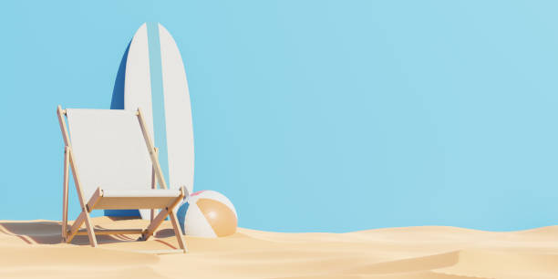 istock A deck chair, balloon and surfboards 3d render 1463235275