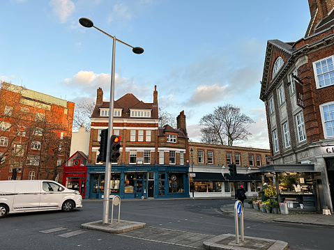 Typical street view of High Street in Kensington and Chelsea.