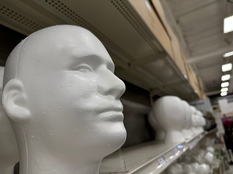 Male mannequin head with black round glasses. 3d render minimal illustration