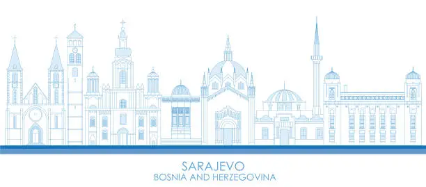 Vector illustration of Outline Skyline panorama of City of Sarajevo, Bosnia And Herzegovina