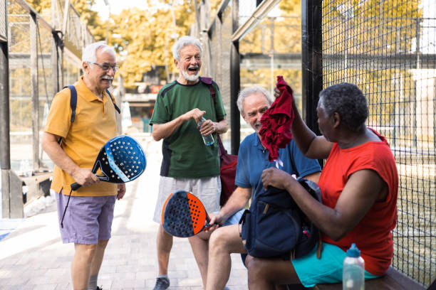 istock Senior friends meeting for a weekend padel play 1463251905