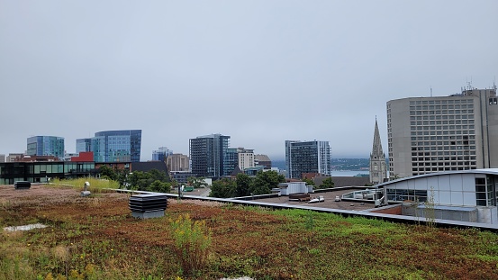 Panoramic view of the city of Halifax from the roof of the public library.
