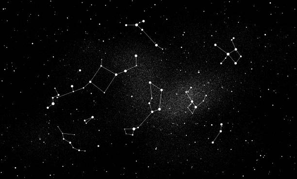istock Cosmic illustration. Ink space background with stars and constellations 1463254012