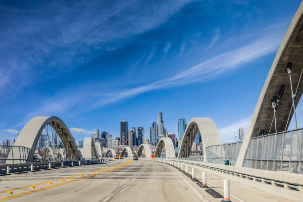 Los Angeles CA A view of downtown Los Angeles California sixth street bridge stock pictures, royalty-free photos & images
