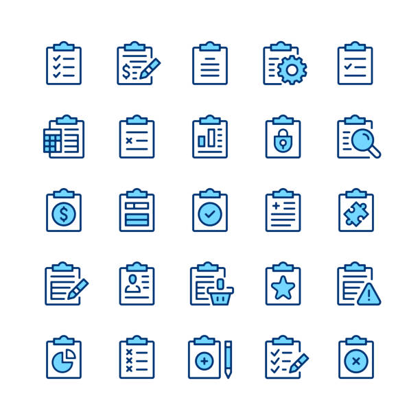 Clipboard line icons. Set of clipboard icons. Blue color. Outline stroke symbols. Vector line icons set vector art illustration