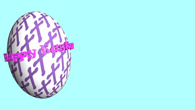 Easter egg and cross rotating text blue background