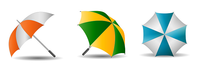 set of realistic striped umbrella in various type.