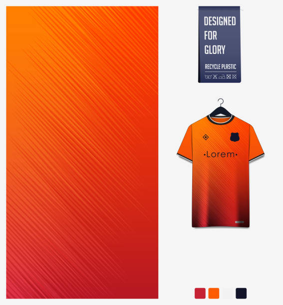 illustrations, cliparts, dessins animés et icônes de conception de patron de maillot de football. motif abstrait sur fond orange pour kit de football, kit de football, uniforme de sport. modèle de maquette de t-shirt. motif de tissu. contexte abstrait. - soccer sports uniform soccer uniform jersey