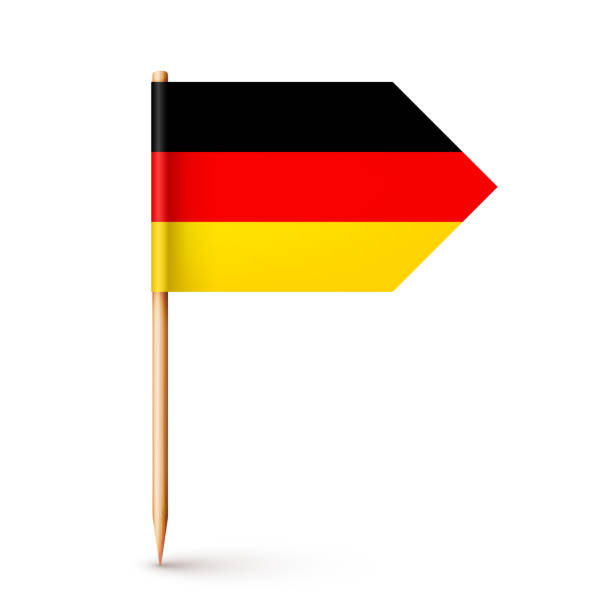 istock Realistic German toothpick flag. Souvenir from Germany. Wooden toothpick with paper flag. Location mark, map pointer. Blank mockup for advertising and promotions. Vector illustration 1463269496