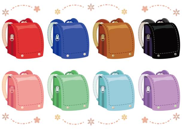 Colorful school bag illustration set Colorful school bag illustration set randoseru stock illustrations