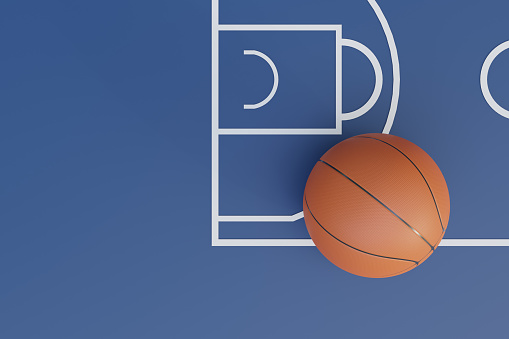 basket ball stadium line and ball, 3d rendering