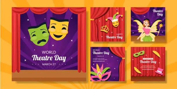 Vector illustration of World Theater Day Social Media Post Flat Cartoon Hand Drawn Templates Illustration