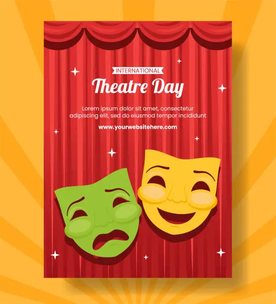 Vector illustration of World Theater Day Vertical Poster Flat Cartoon Hand Drawn Templates Illustration