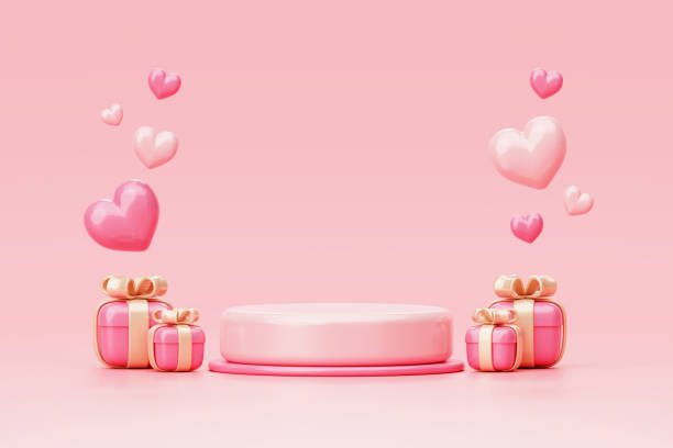 istock Valentine's day pink podium with heart and giftbox background 3D illustration empty display scene presentation for product placement 1463277254