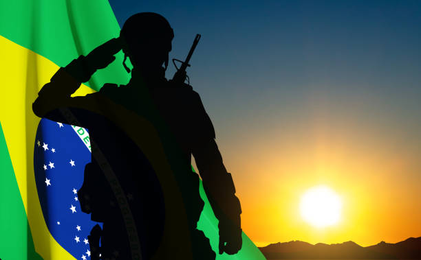 istock Silhouette of a saluting soldier against the sunset 1463279443