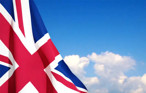 Vector illustration of Flag of United Kingdom on background of sky