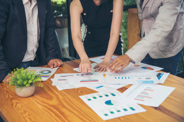 istock Business strategy team report chart, graph, infographic data analyze financial report plan. Hands team partner planning marketing finance statistics sale report with excel spreadsheet accountting 1463281168