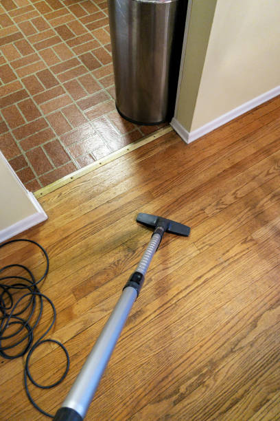 Men cleaning under bed with pink duster