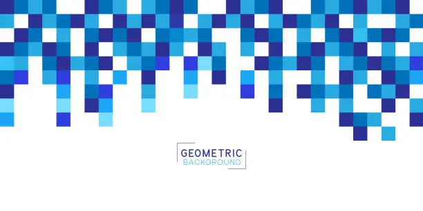 Vector illustration of Abstract Squares Geometric blue background with copy space. Pixel, Grid, Mosaic