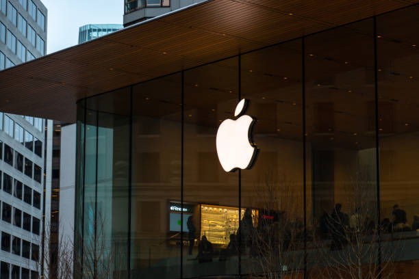 The Store sign of Apple Store  at Vancouver Downtown. Vancouver, CANADA - Jan 31 2023 : The Store Sign of Apple Store, a chain of retail stores owned and operated by Apple Inc, at Vancouver Downtown. apple computer stock pictures, royalty-free photos & images