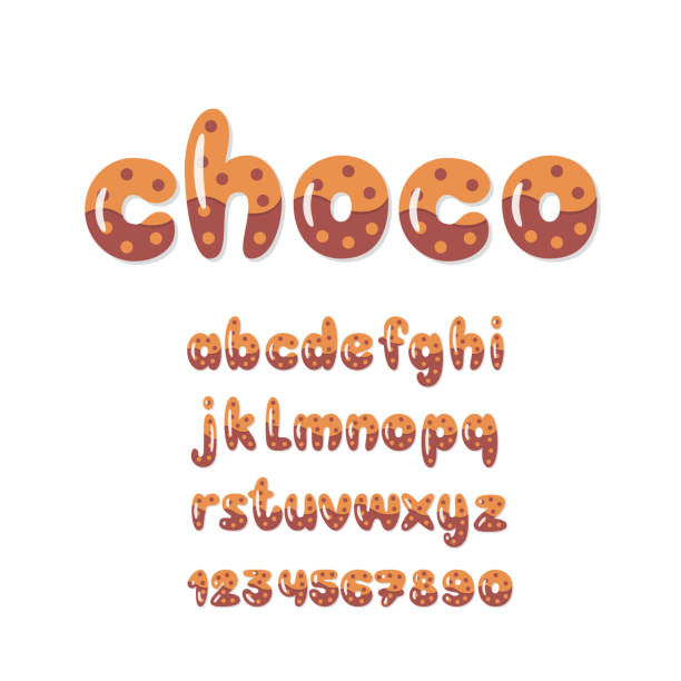 schoko-bonbons karamell süße schrift. süße leckere buchstaben und zahlen. - schokolade typografie stock-grafiken, -clipart, -cartoons und -symbole