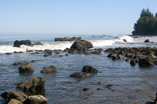 Rugged and rocky coastline along the Strait of Juan de Fuca