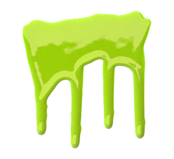 Green, lime green with pigments flowing down. Isolated on white background.