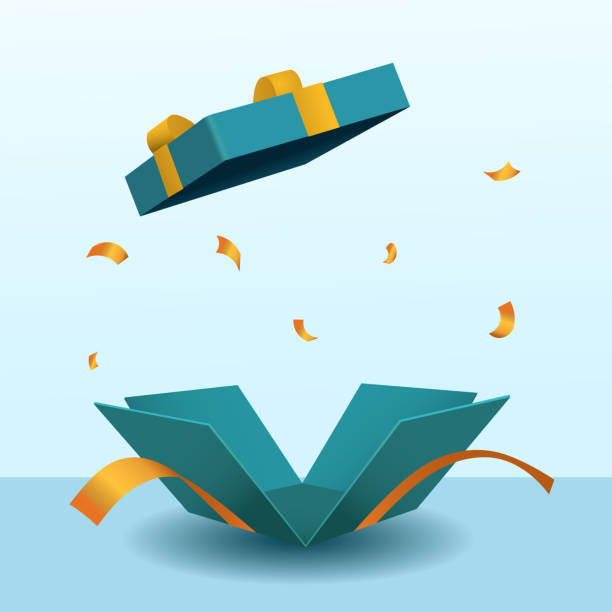 istock Surprise open dark blue gift box isolated with orange ribbon 3d style 1463299859