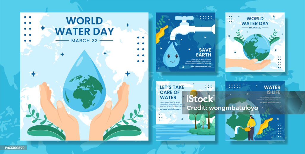 Dia Mundial da Água Social Media Post Flat Cartoon Hand Drawn Templates Ilustração - Vetor de Dia mundial da água royalty-free