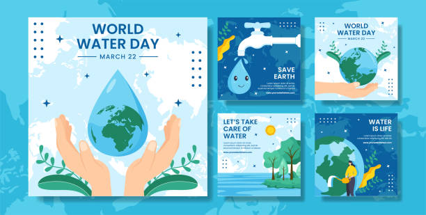 ilustrações, clipart, desenhos animados e ícones de dia mundial da água social media post flat cartoon hand drawn templates ilustração - dia mundial da agua