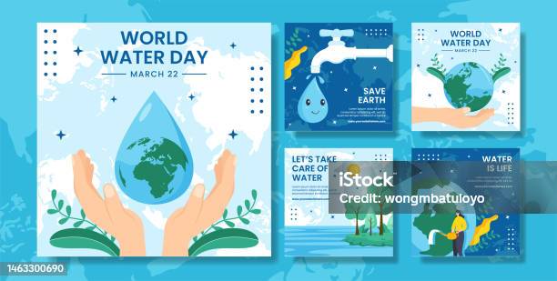 Vetores de Dia Mundial Da Água Social Media Post Flat Cartoon Hand Drawn Templates Ilustração e mais imagens de Dia mundial da água