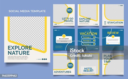 istock social media template banner travel and vacation service promotion. fully editable square post frame puzzle organic sale poster 1463309462