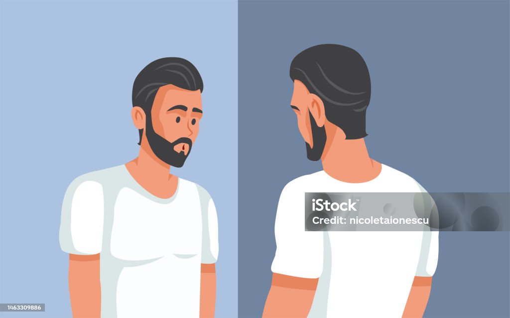 Men Insecure Graphic Young Man Feeling Insecure Looking In The Mirror Vector Illustration ...