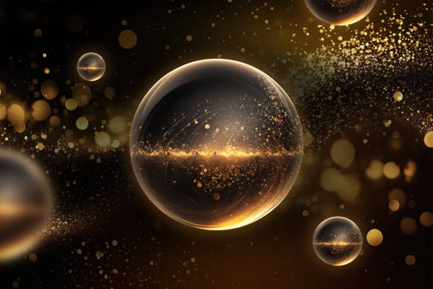 istock luxury abstract background, Elegant glass orb ball black and gold, glitter particle, 3d rendering 1463310945