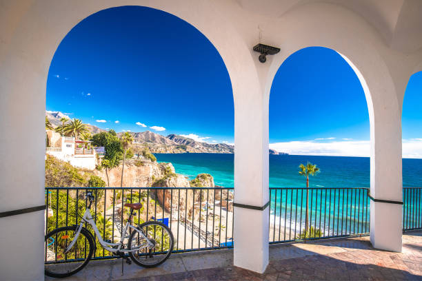 Balcon de Europa and beach in Nerja view, Andalusia region of Spain