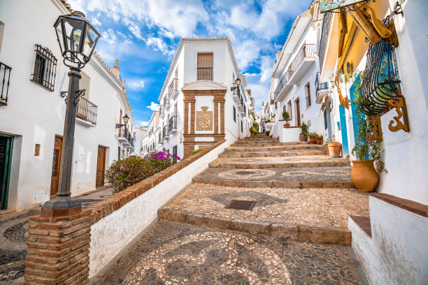 White village of Frigiliana street view White village of Frigiliana street view, Andalusia region of Spain nerja stock pictures, royalty-free photos & images