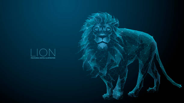 Lion polygon Lion. Digital polygon illustration. Isolated line and dots technology illustration. King of beasts wireframe 3d vector background.] female animal mammal animal lion stock illustrations