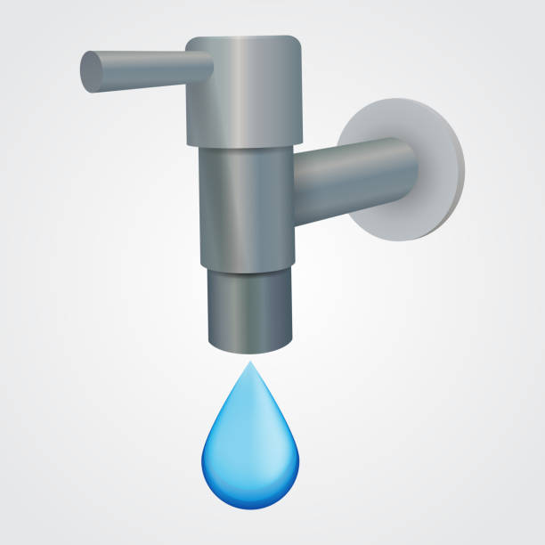 современный кран воды и капельная иллюстрация с видом сбоку на изолированном фоне - faucet stream water bathroom stock illustrations